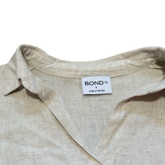 Bond 73 Natural Linen-Blend Collared Crop Top Size Small Made in USA - Picture 3 of 4